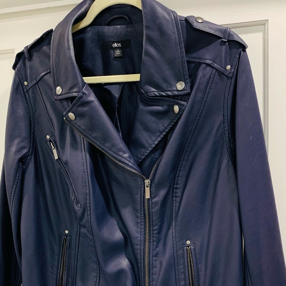 NWOT Ellos Faux Leather Motto Jacket in Navy 18